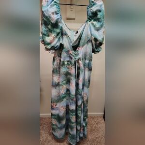 Women Angel Print Dress - Blue and Green